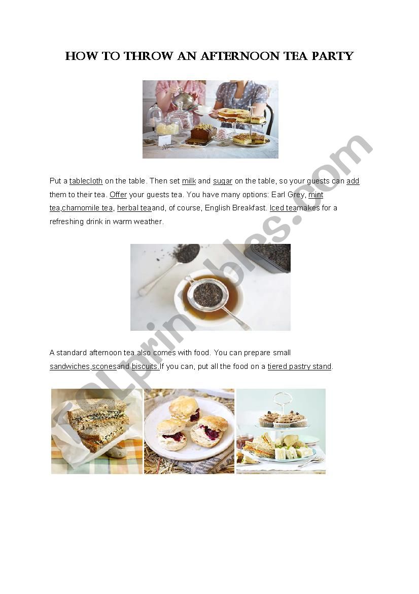 An Afternoon Tea Party worksheet