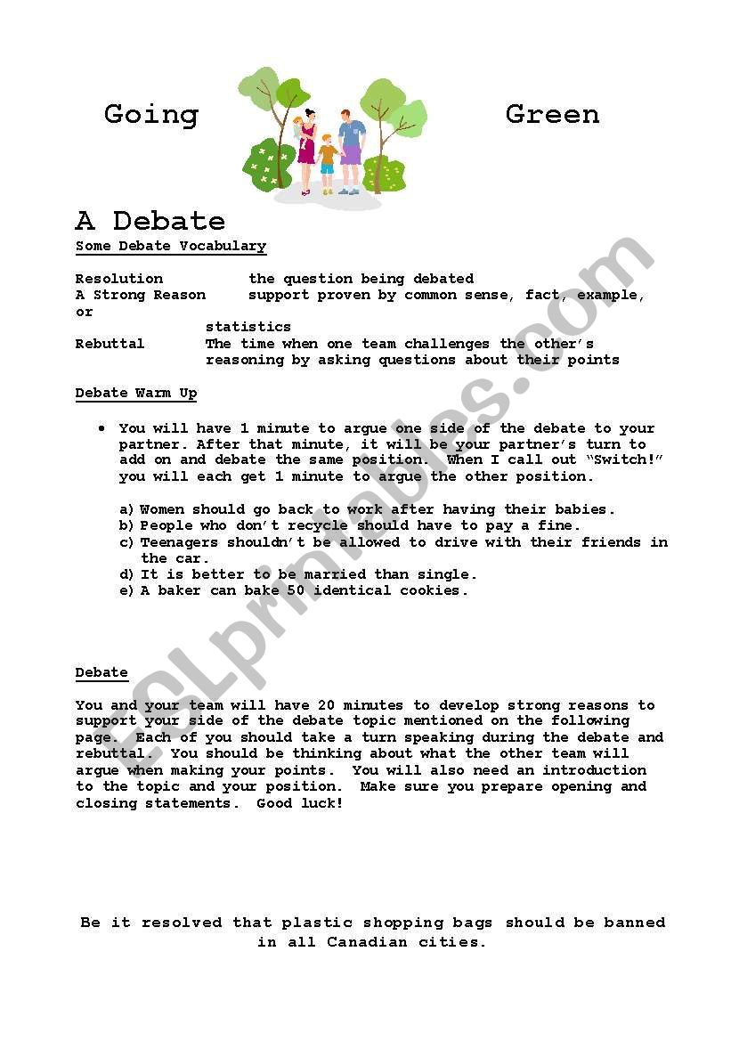 Going Green: A Debate worksheet