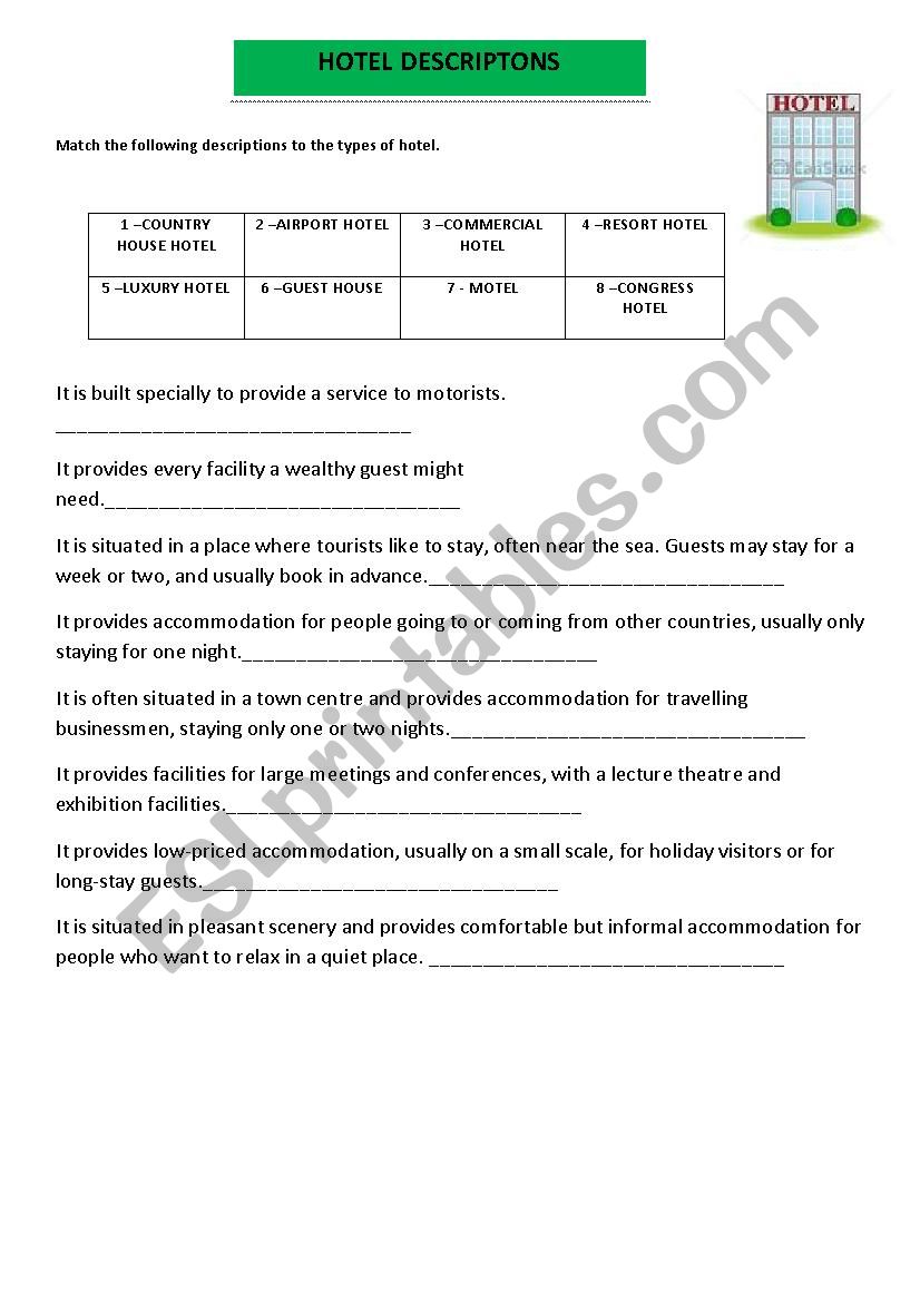 Tourism - Hotel descriptions - matching