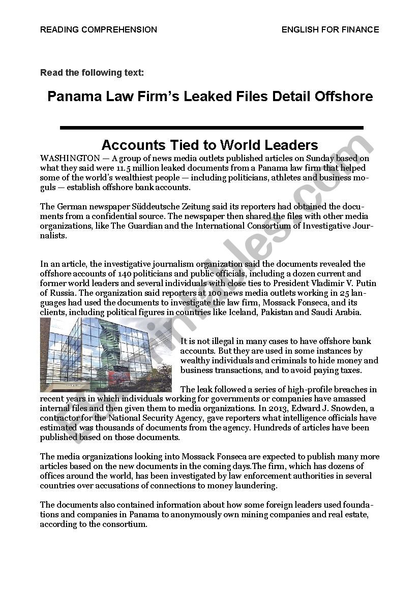 English for Finance: Panamas Offshore Accounts