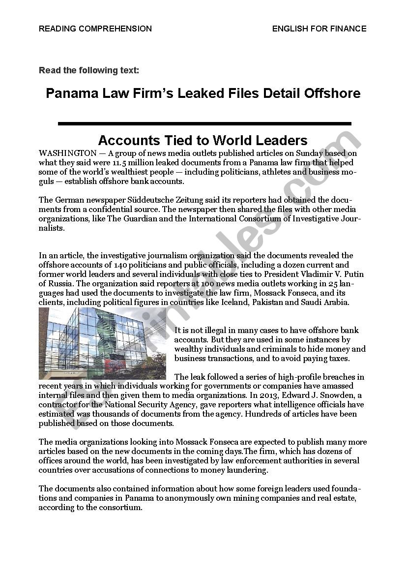 English for Finance: Panamas Offshore Accounts
