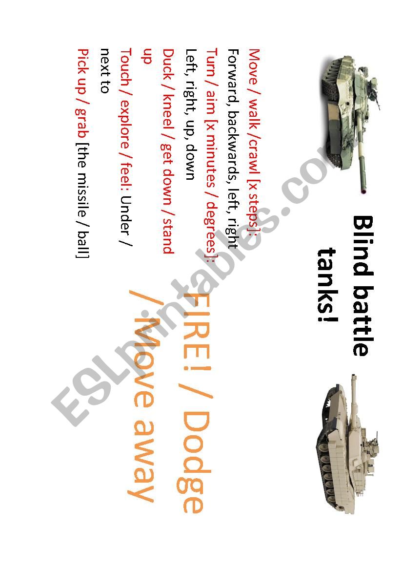Blind battle tanks worksheet