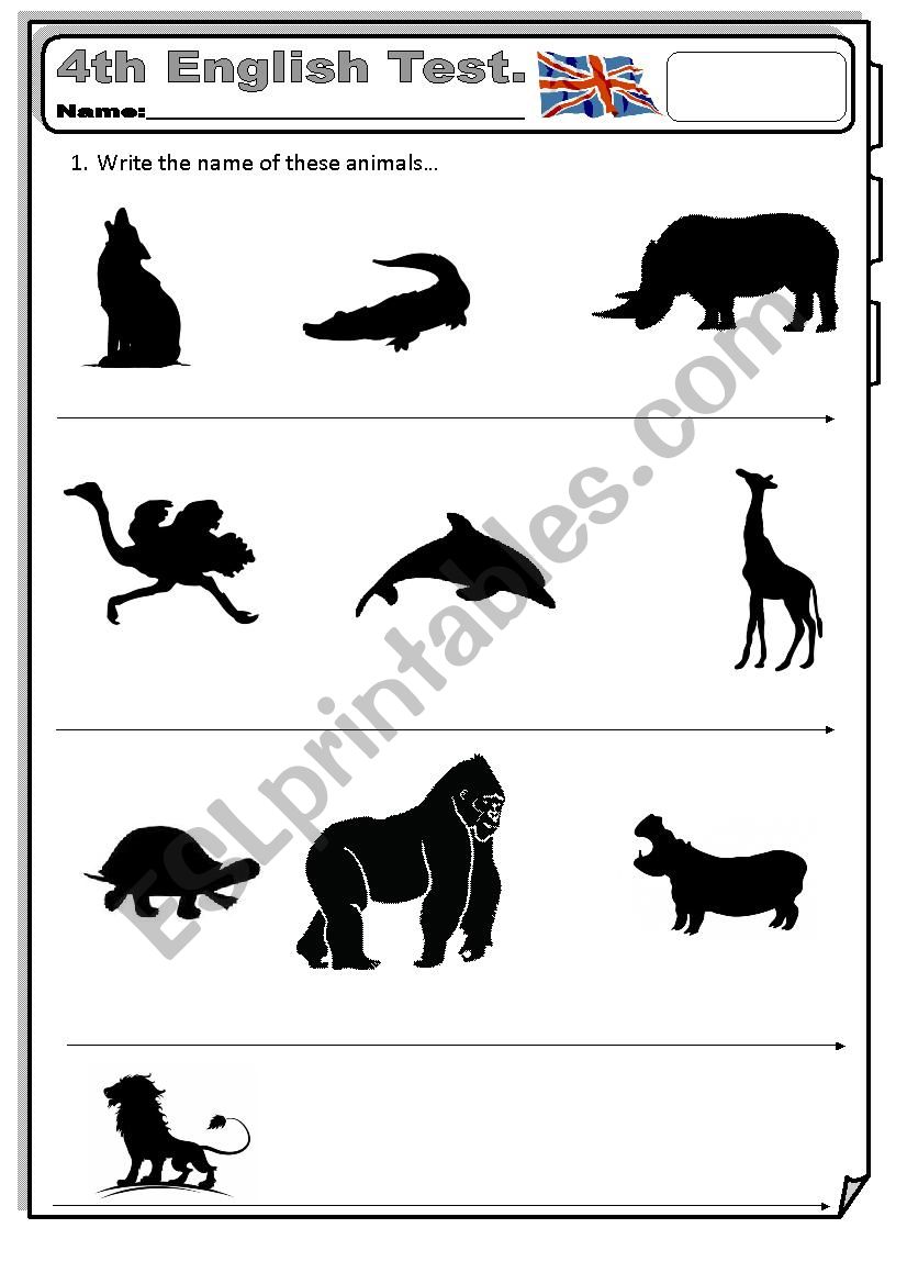 Animals test worksheet