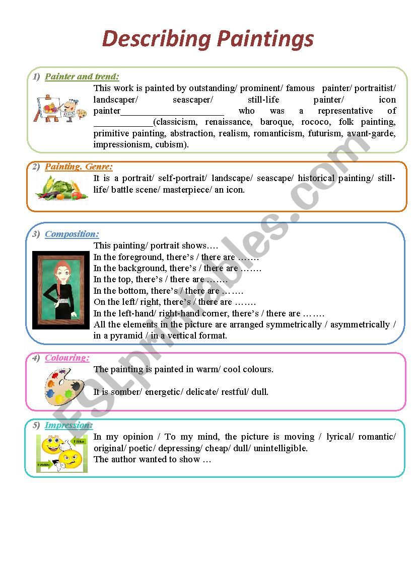 Describing paintings worksheet