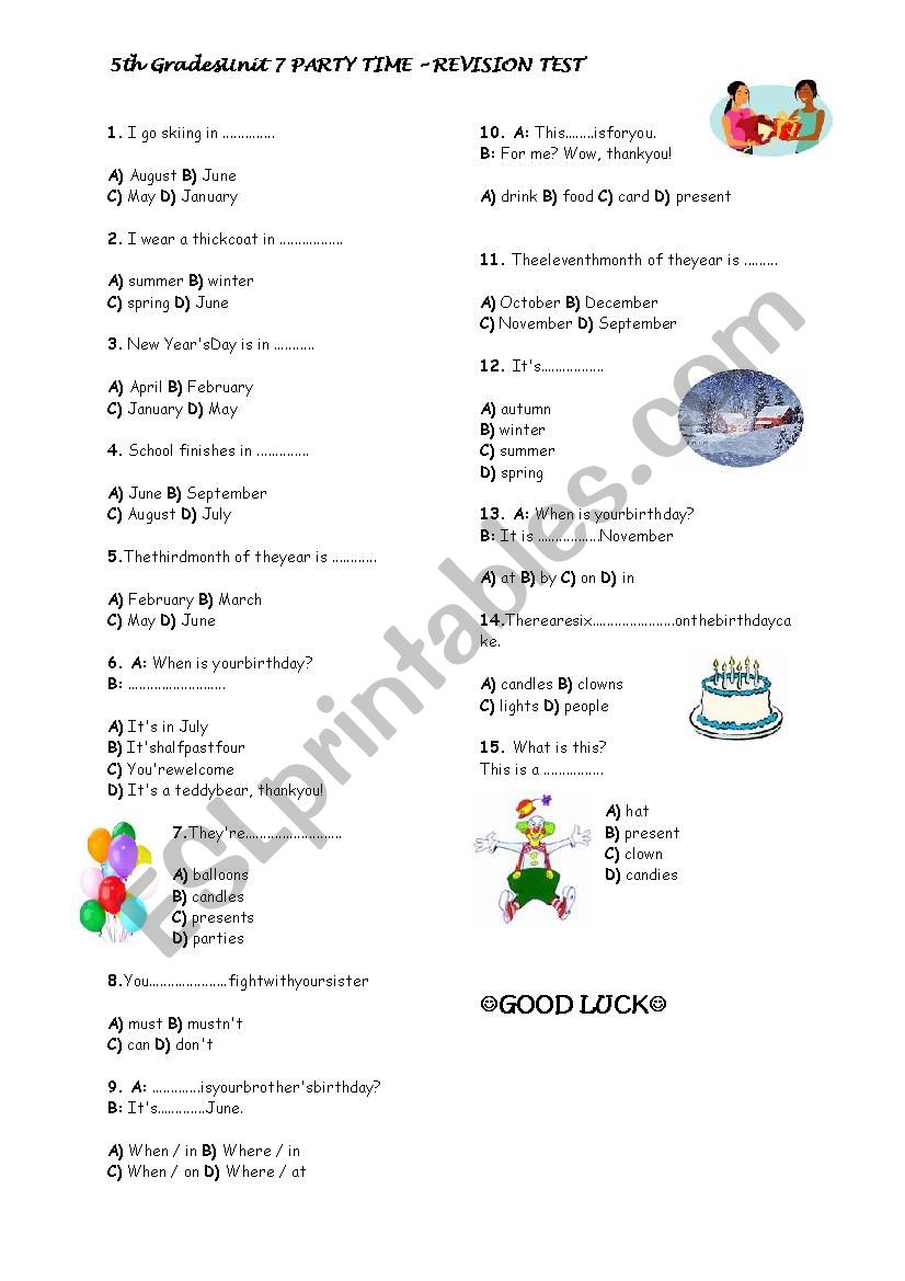 party time worksheet