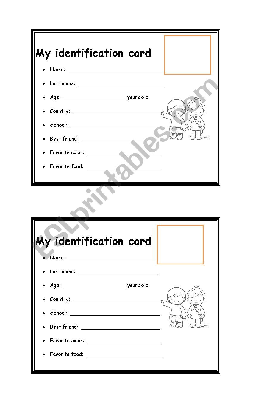 identification card worksheet
