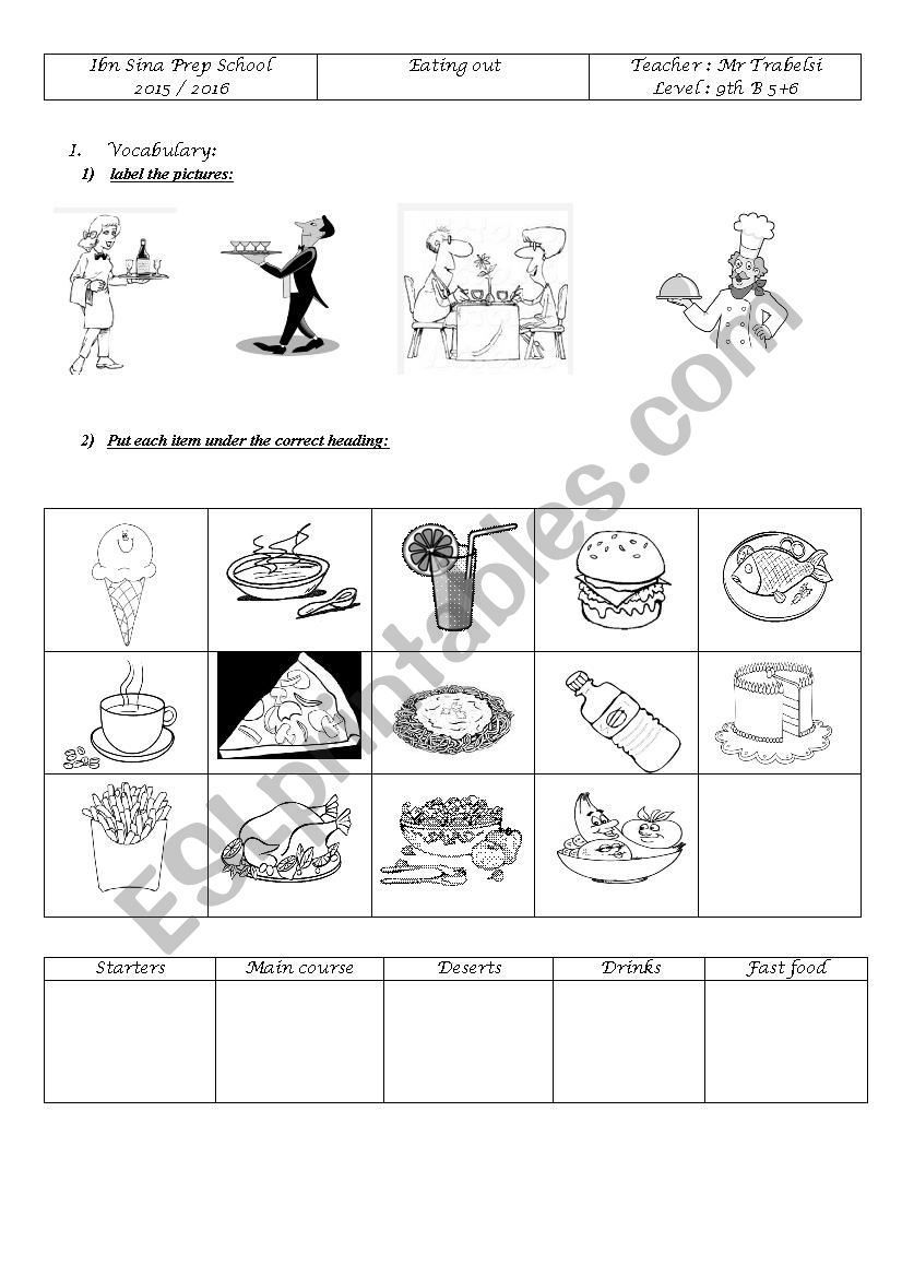 Eating out worksheet