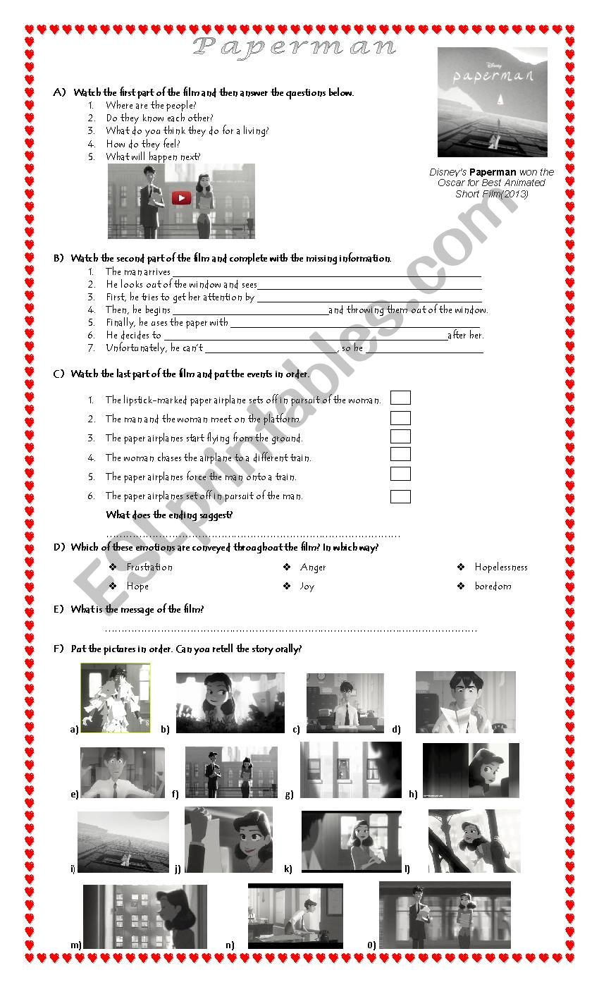 Paperman worksheet