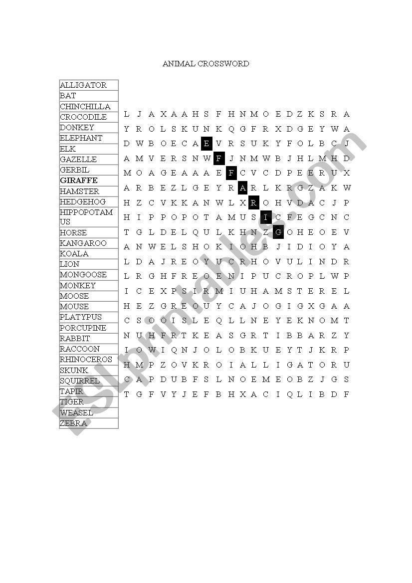 Animals Crossword worksheet