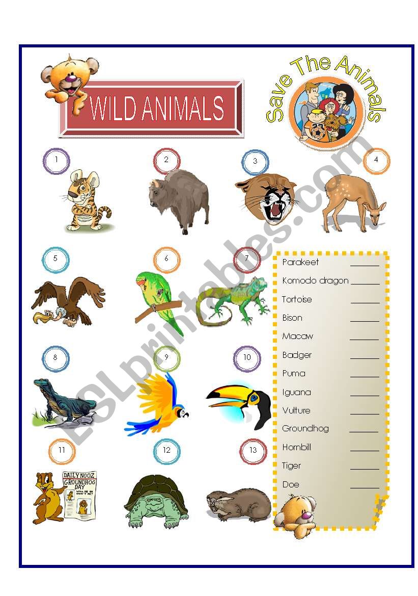 Wild Animals - Match Part - 3 - ESL worksheet by zhlebor