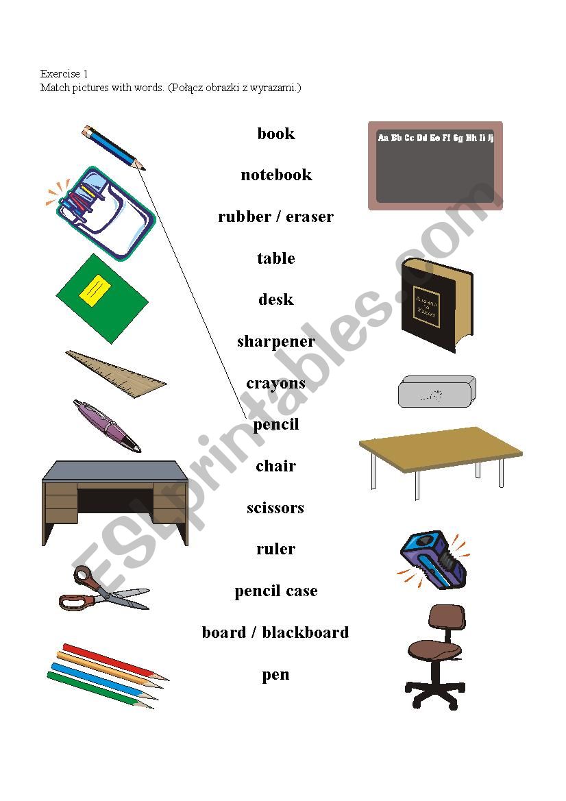 Classroom items worksheet