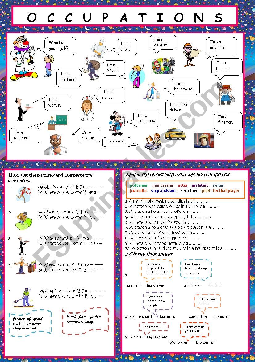 OCCUPATIONS worksheet