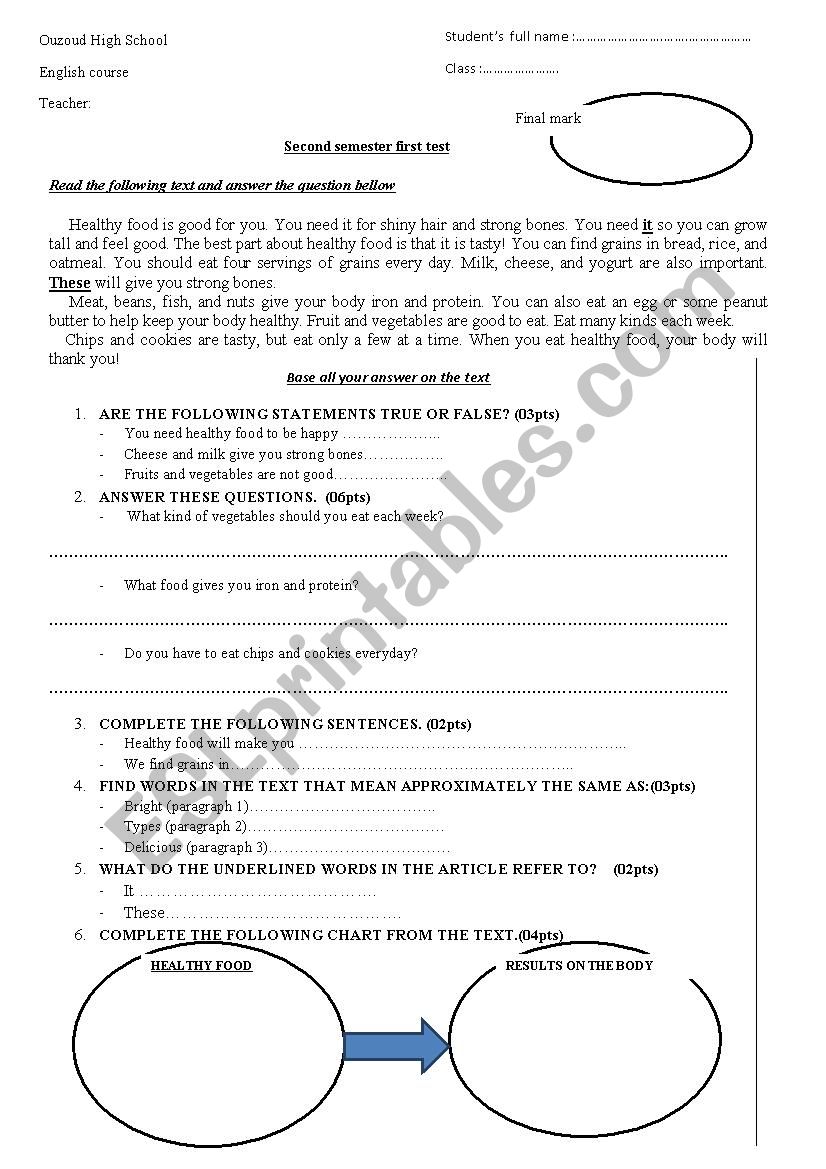 Reading Comprehension Test worksheet