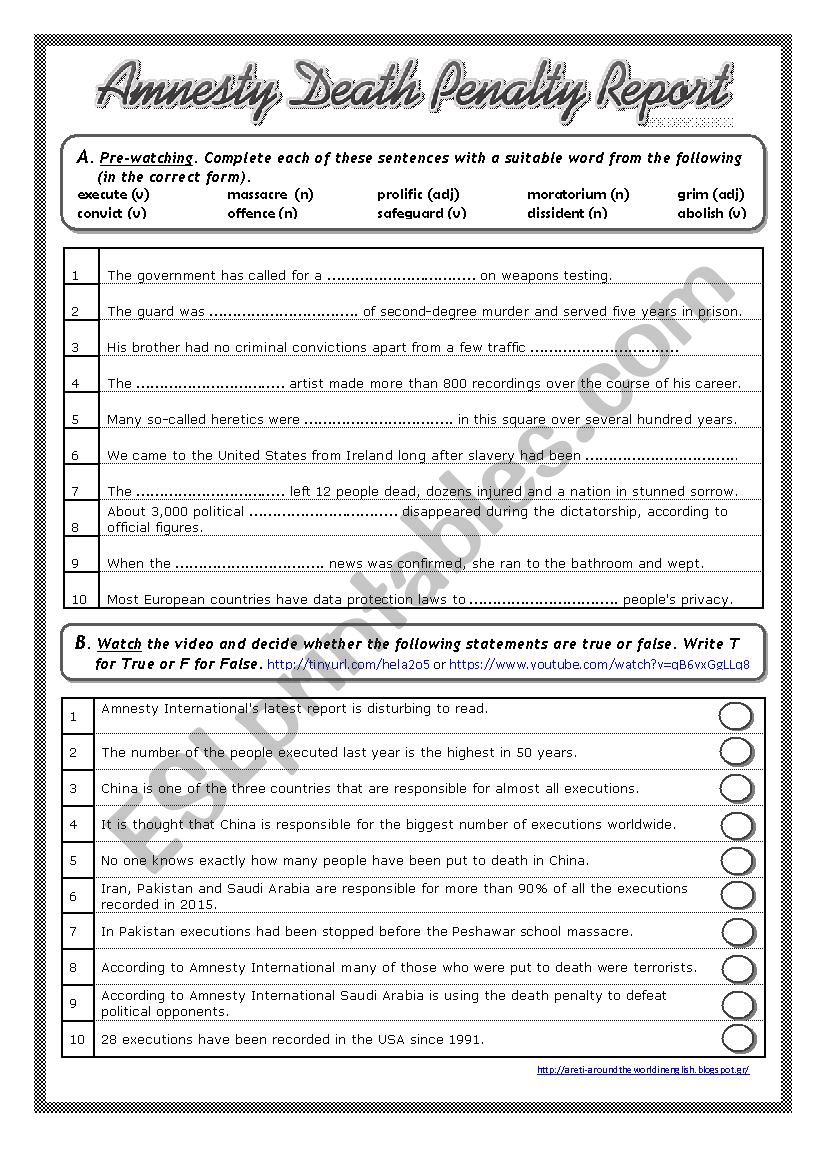 Death Penalty Report worksheet