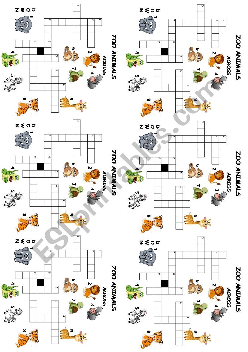 Zoo Animals Crossword worksheet