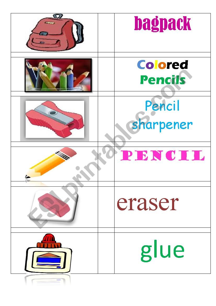 Flashcards Classroom items  worksheet
