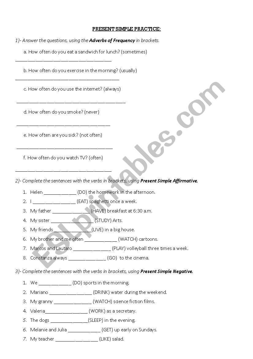 PRESENT SIMPLE PRACTICE worksheet