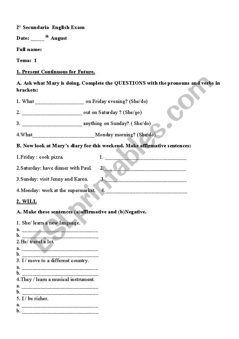 Present continuous for future worksheet