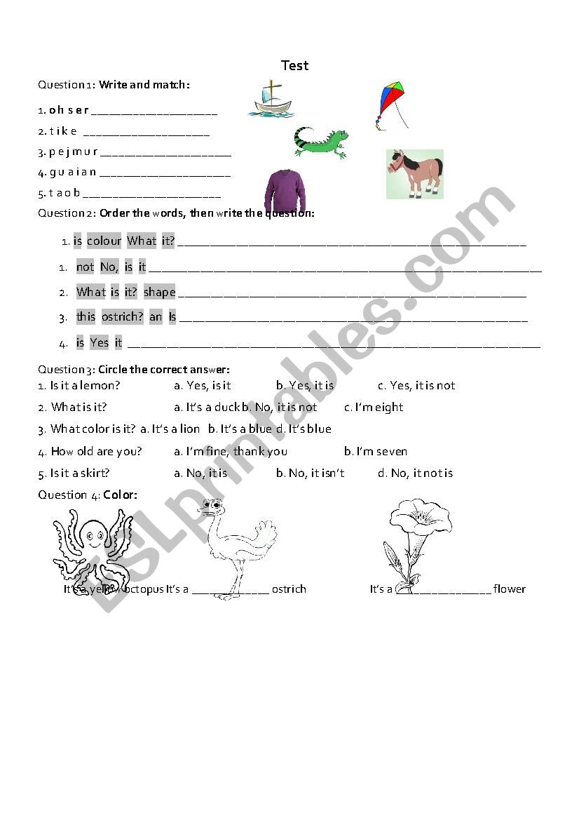 Test for Kids - vocabularies worksheet