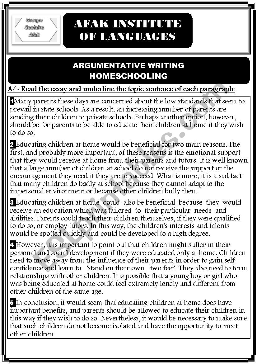 writing - homeschooling worksheet