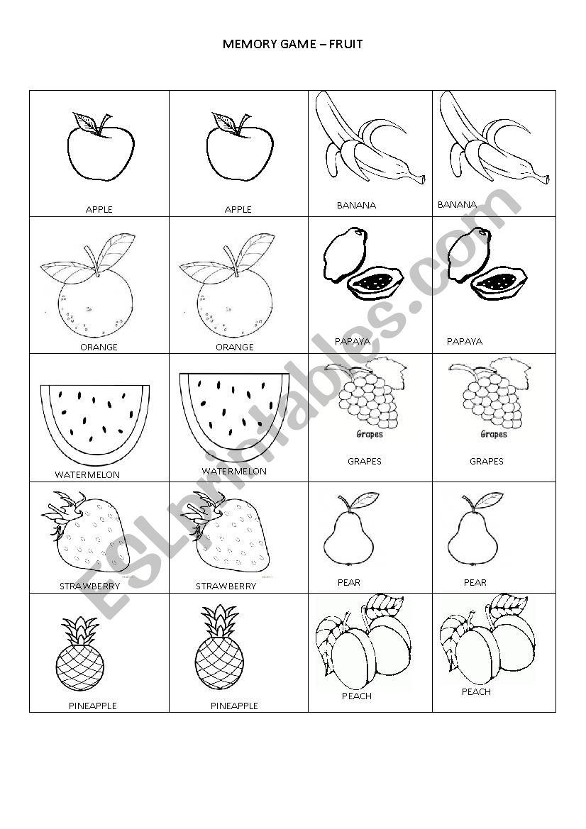 MEMORY GAME - FRUIT worksheet