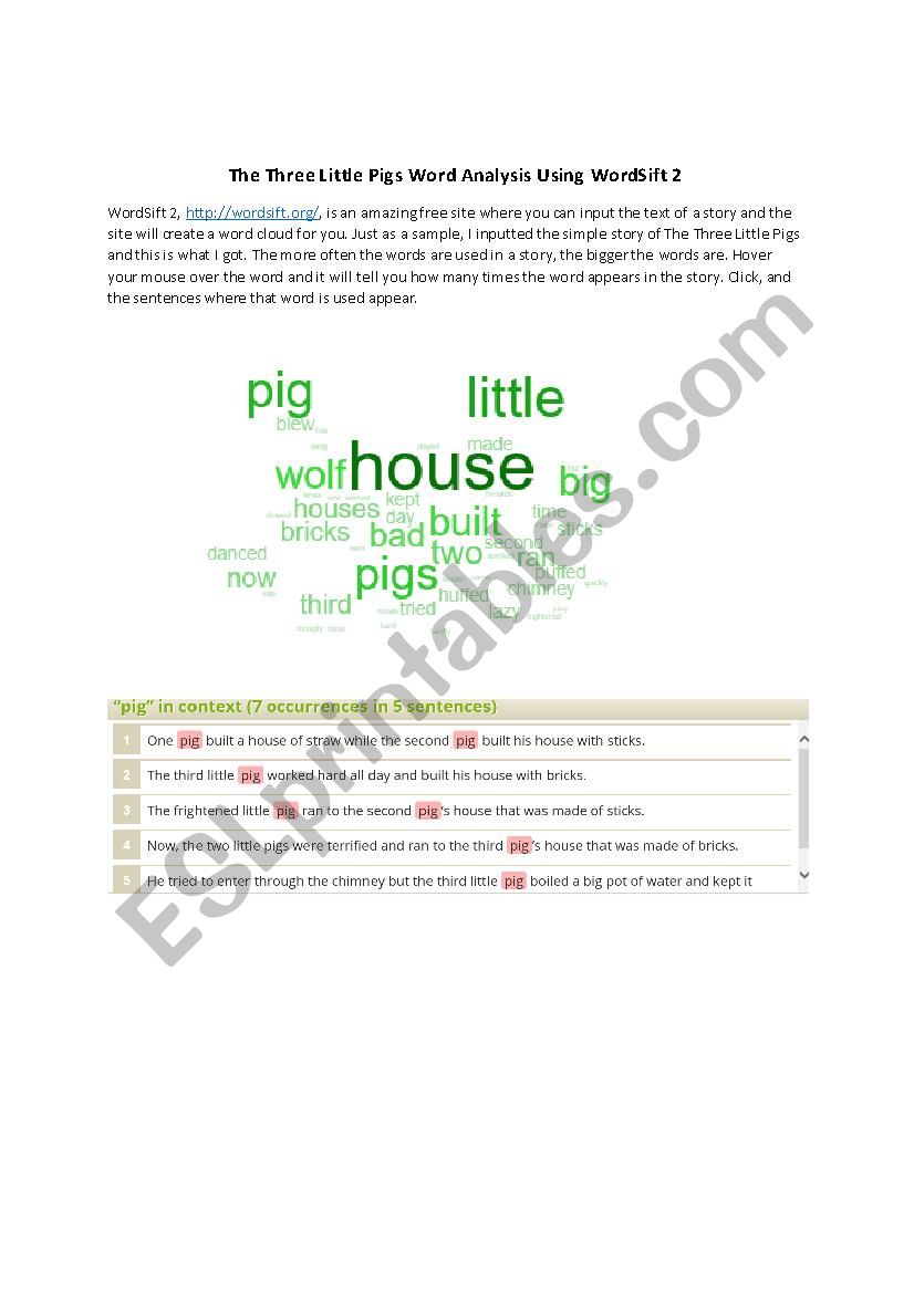 Three Little Pigs Word Analysis Using WordSift 2