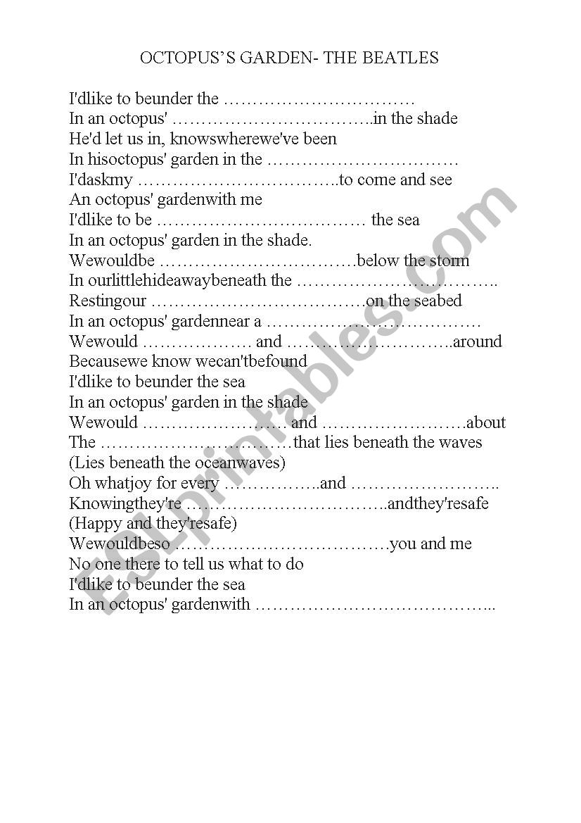 octopuss garden worksheet