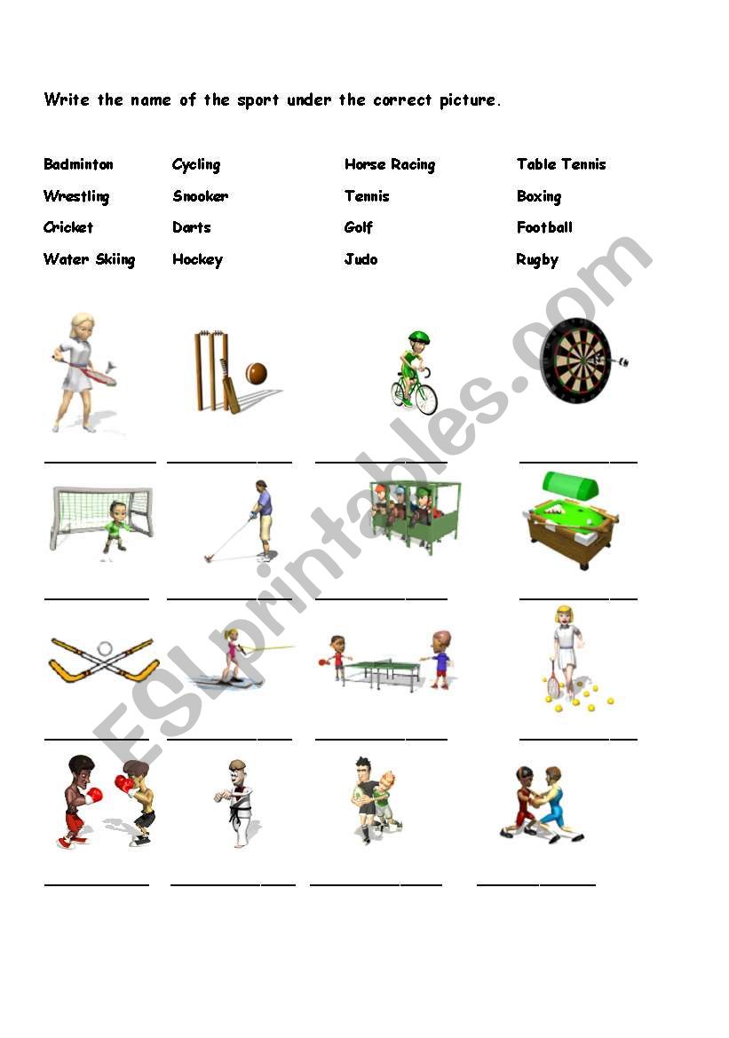 Sports Vocabulary - ESL worksheet by xcelair8