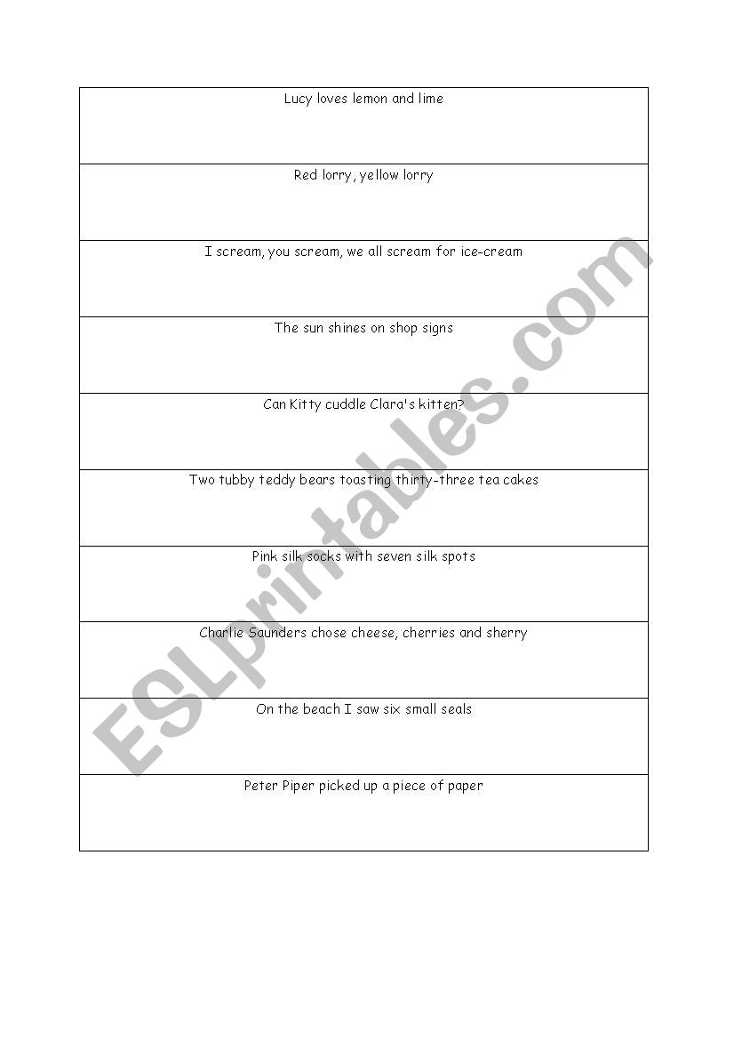 tongue twisters worksheet