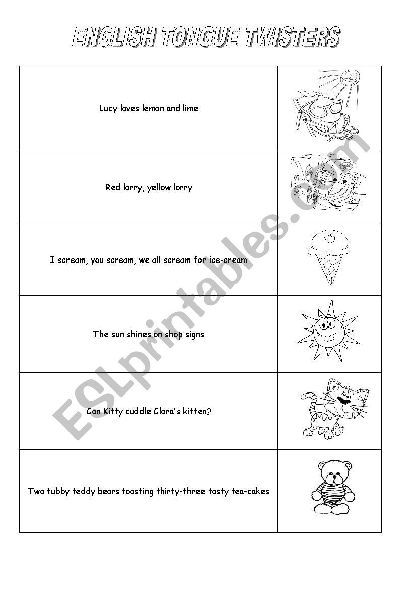 tongue twisters worksheet