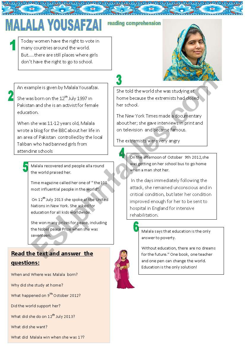 reading comprehension: Malala Yousafzai