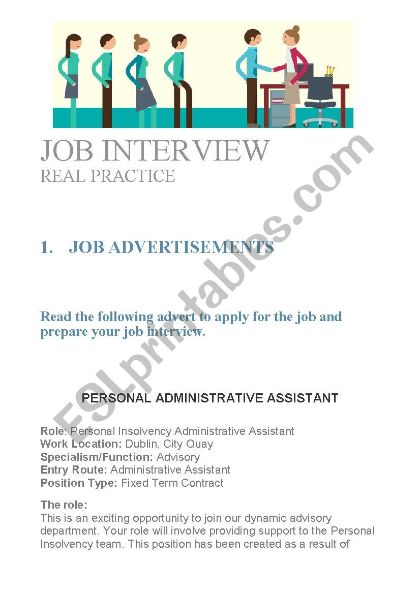 JOB INTERVIEW. REAL PRACTICE. worksheet