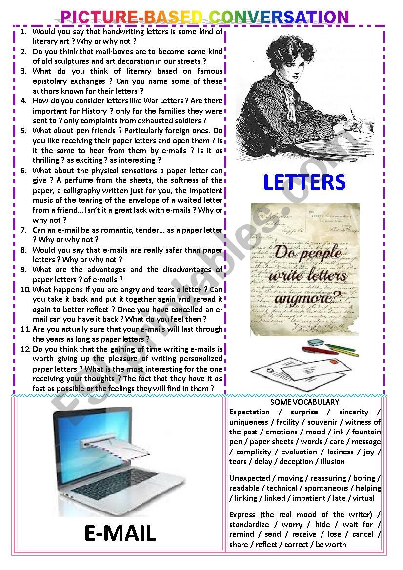 Picture-based conversation : topic 100 - emails vs paper letters