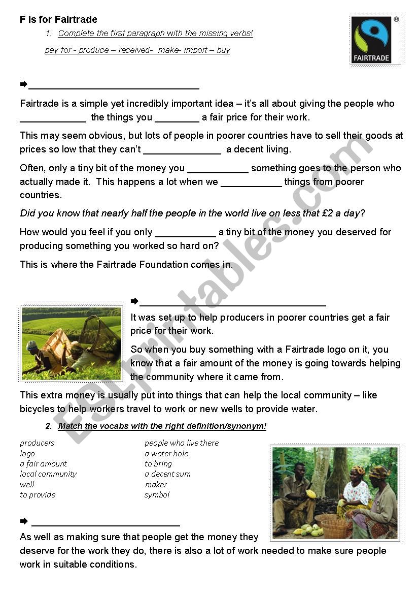 Fairtrade worksheet