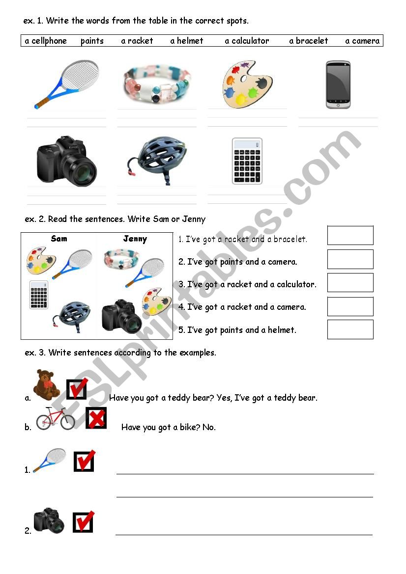 Things we own worksheet