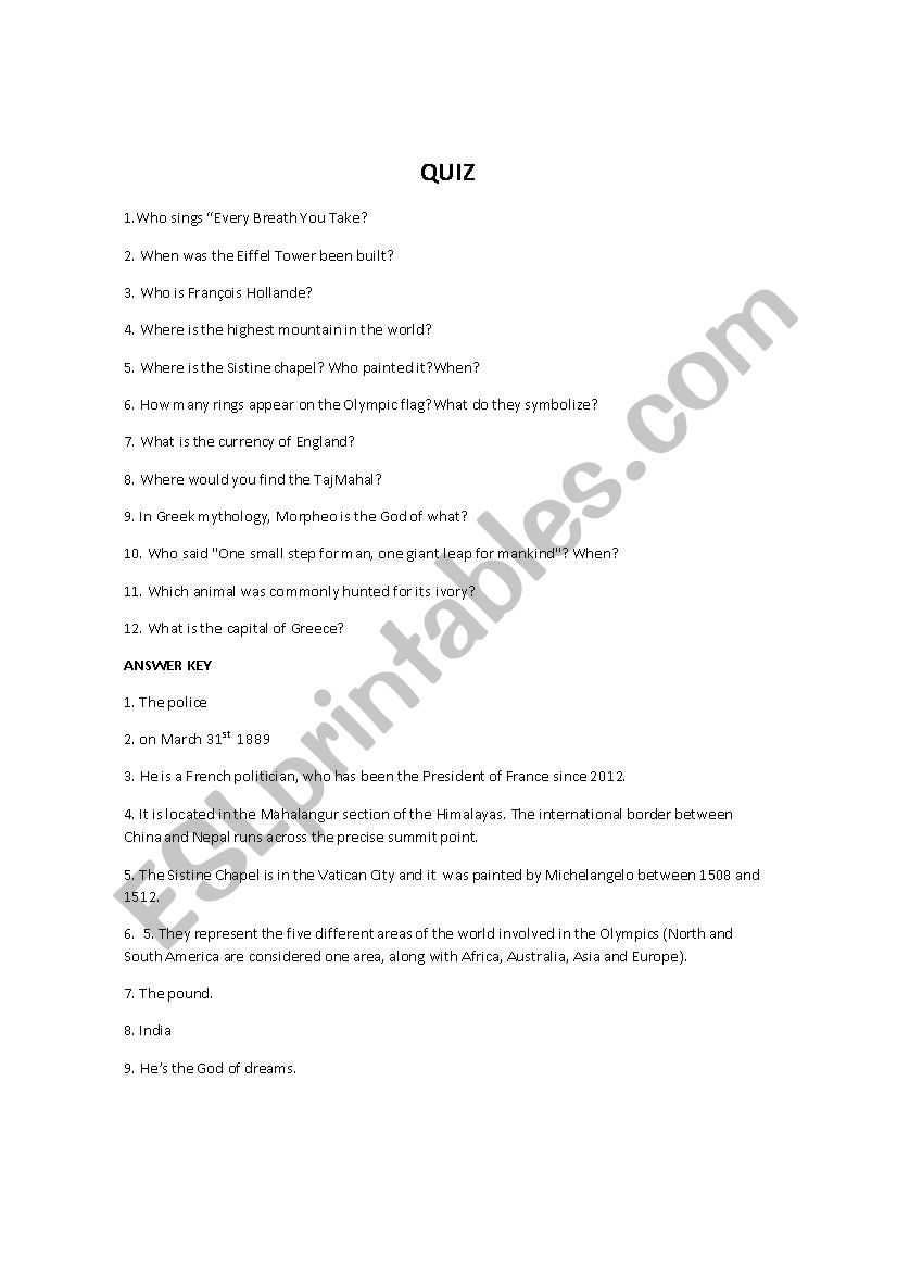 Quiz worksheet