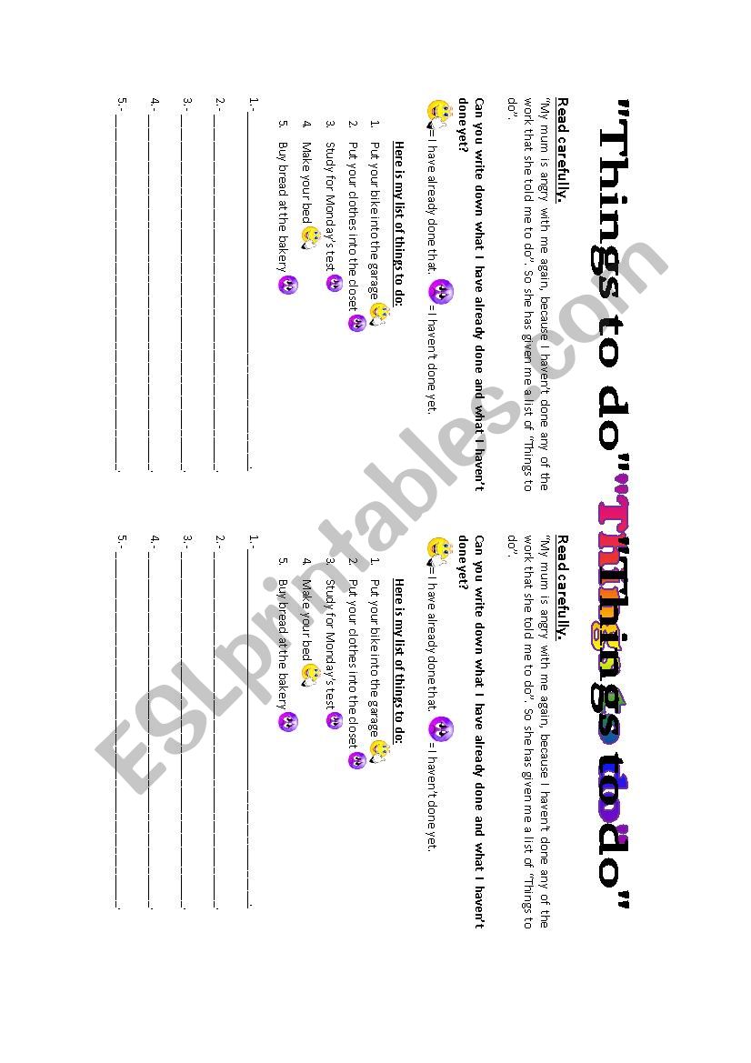 Things to do worksheet
