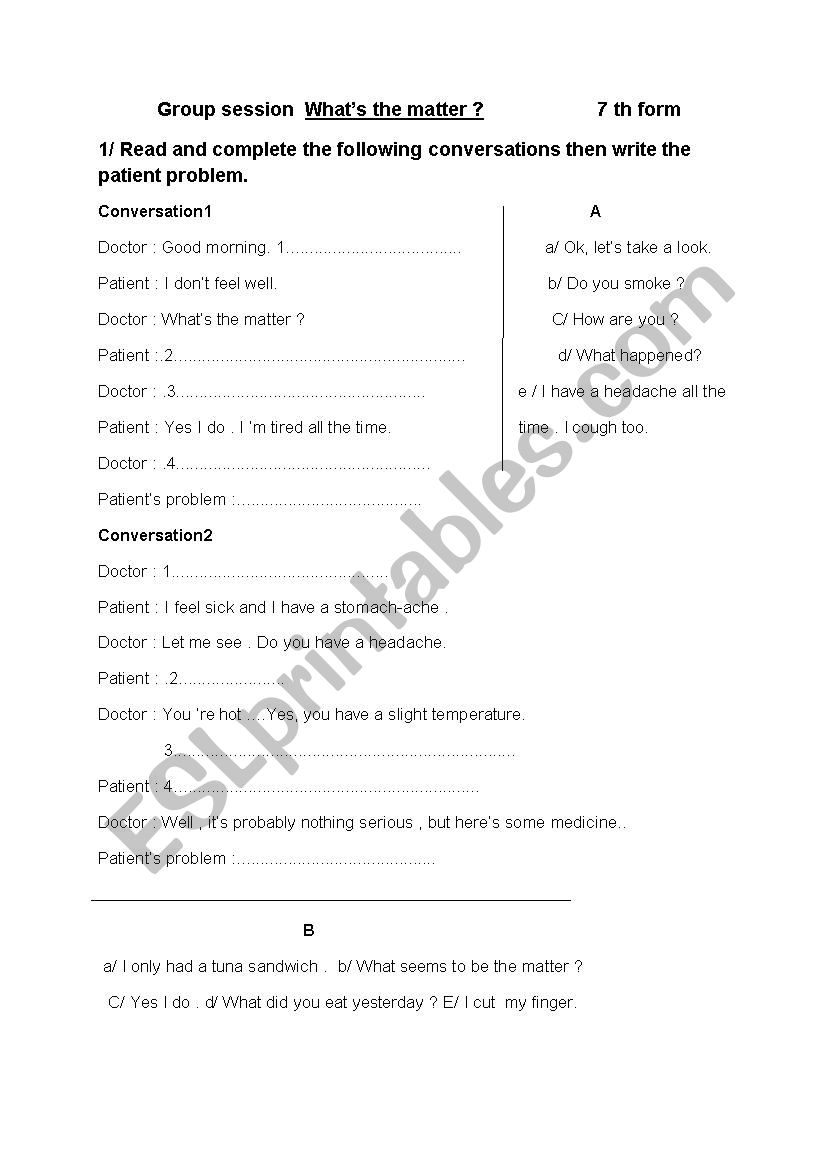 whats the matter ? worksheet