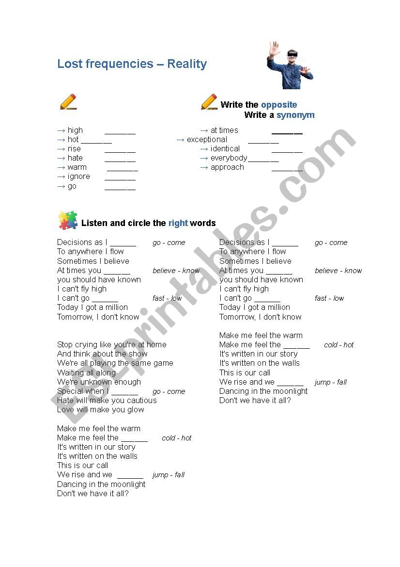 Lost Frequencies - Reality worksheet