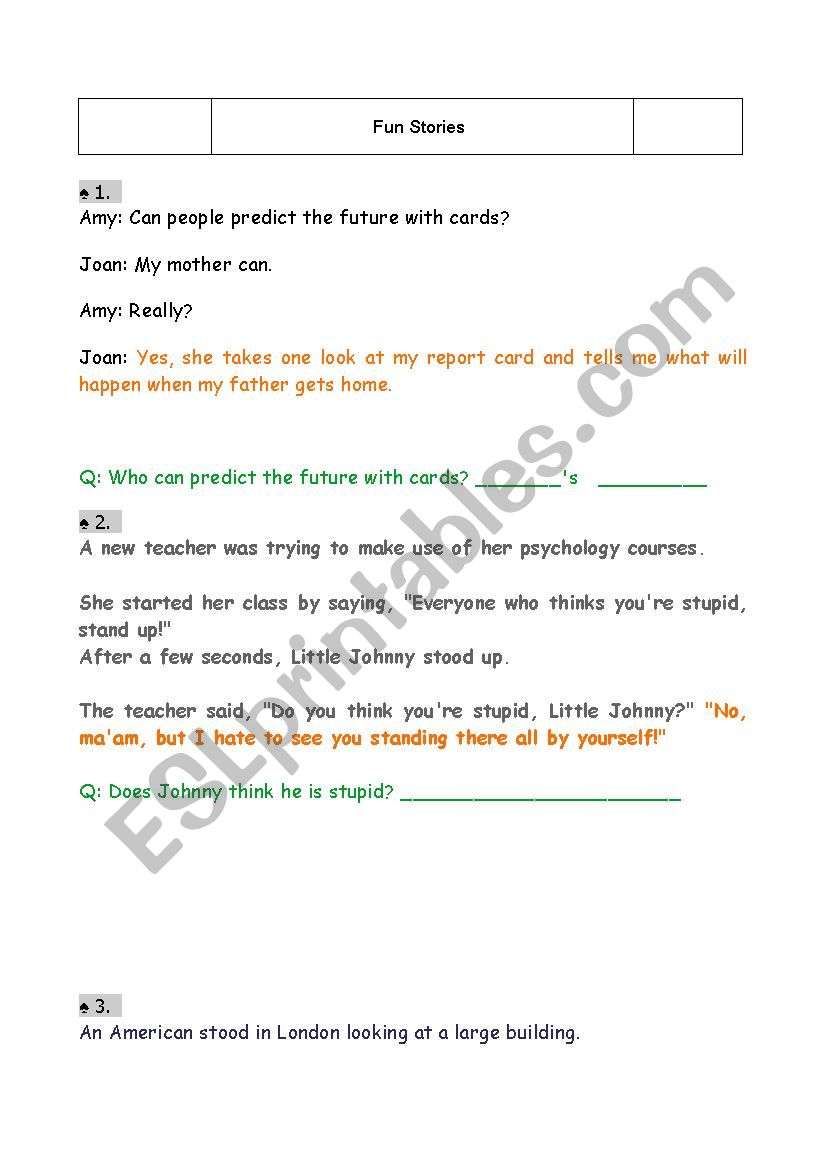 Stories(Humor) worksheet