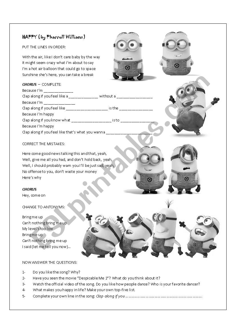 Happy by Pharrell Williams worksheet