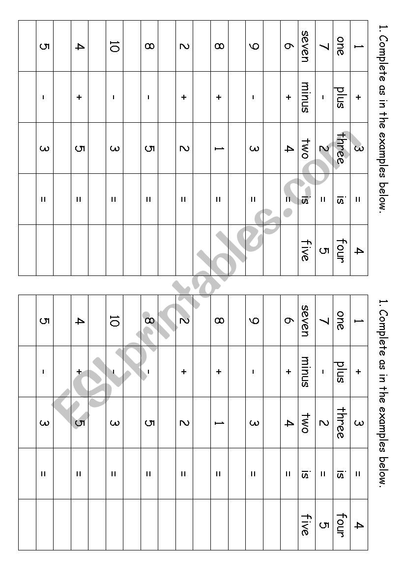 Numbers and calculations worksheet
