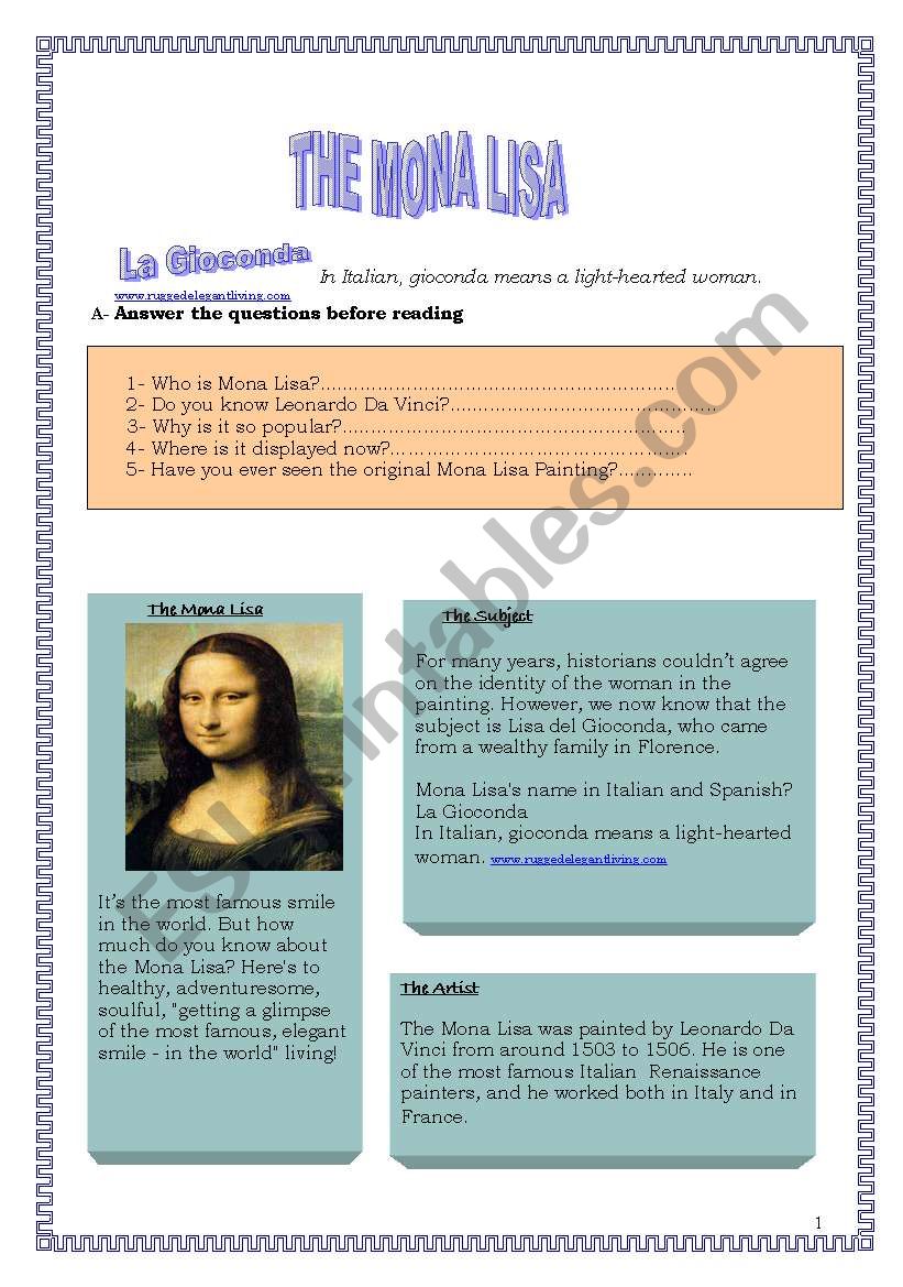 The Mona Lisa worksheet