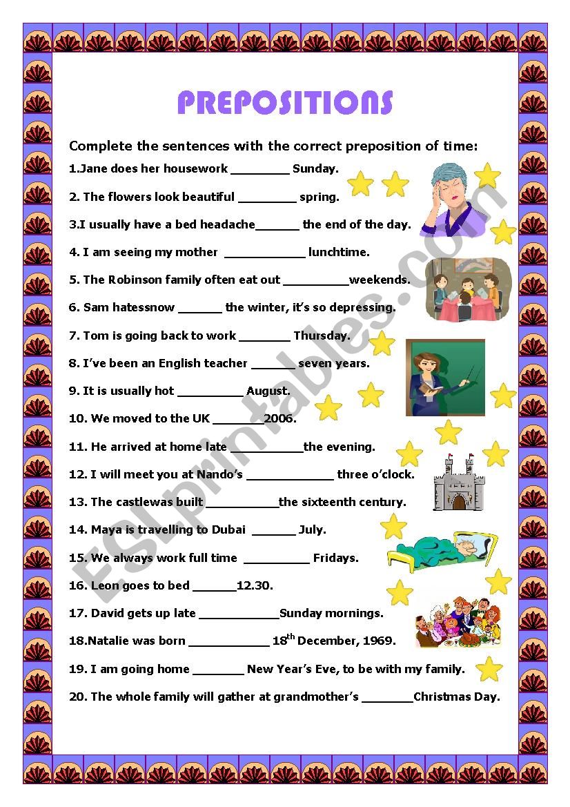 Prepositions of Time worksheet