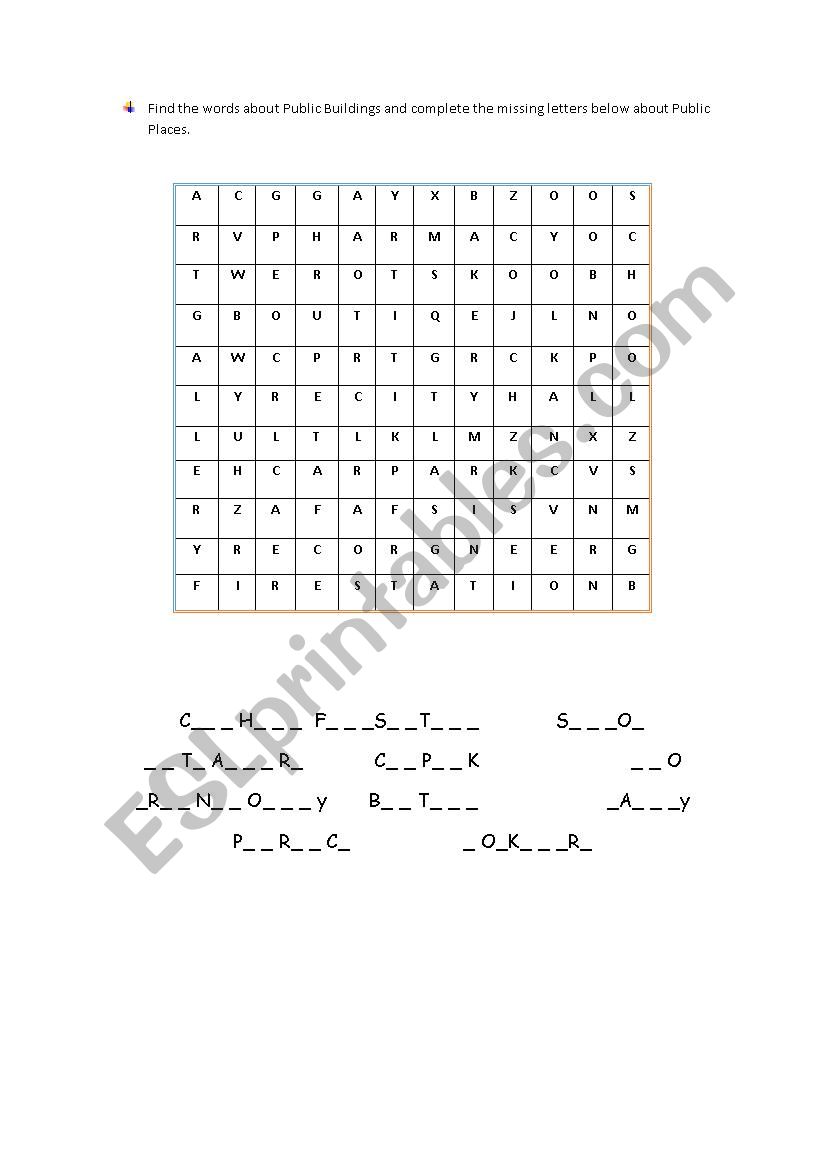 Public Places Puzzle worksheet