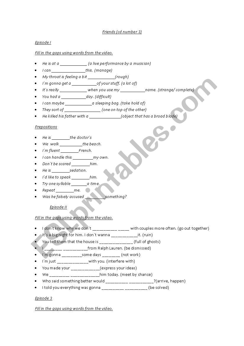 FRIENDS SEASON 10 worksheet