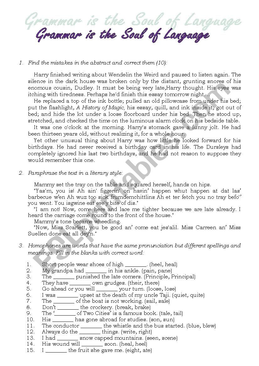 General Grammar Test worksheet