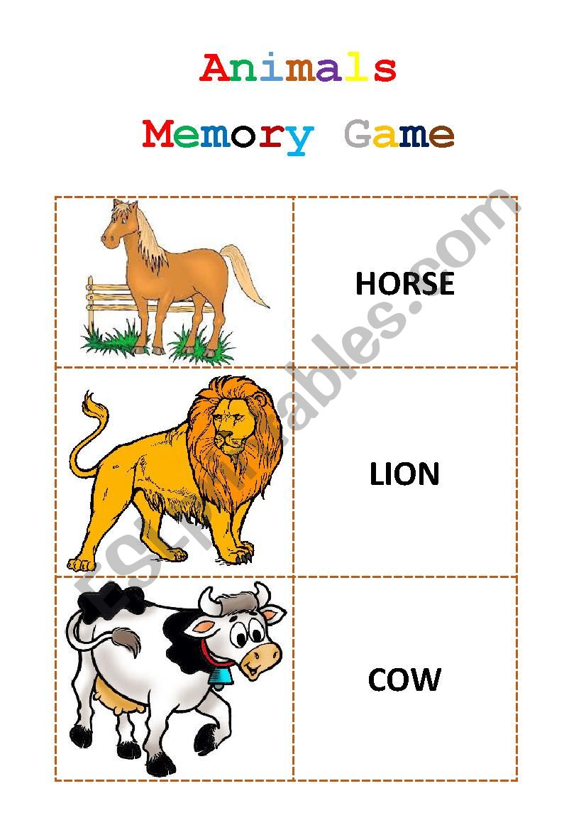 Memory Game Animals worksheet