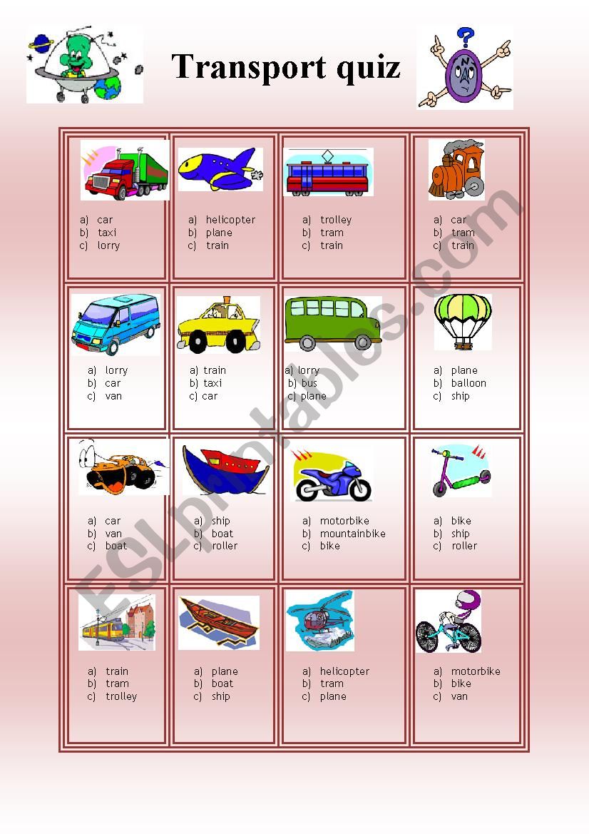 Transport quiz worksheet