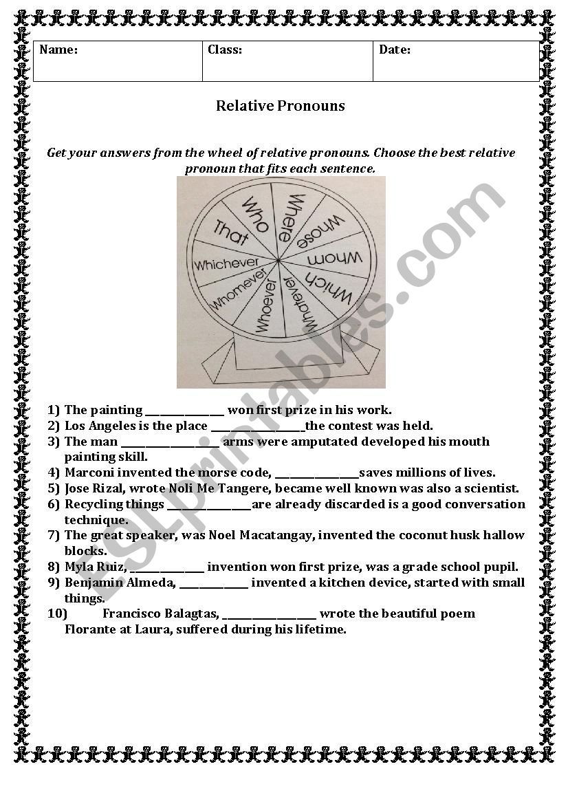 Relative Pronouns worksheet